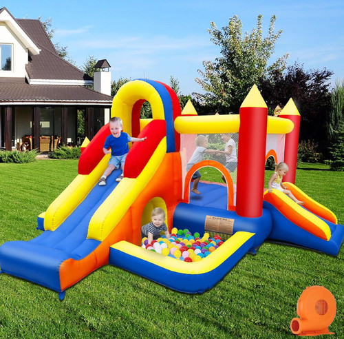 Inflatable bouncy castle with - castle,
